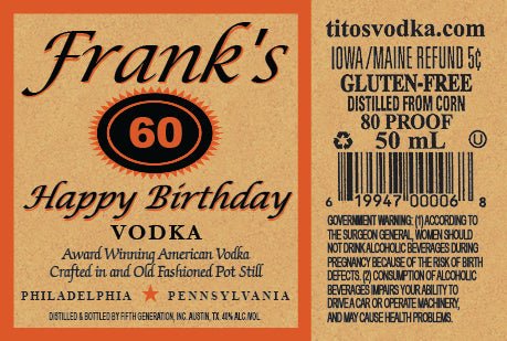 Personalized Tito's Vodka birthday party shot labels - Labelyourlife