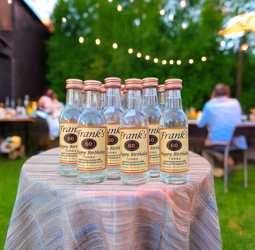 Personalized Tito's Vodka birthday party shot labels