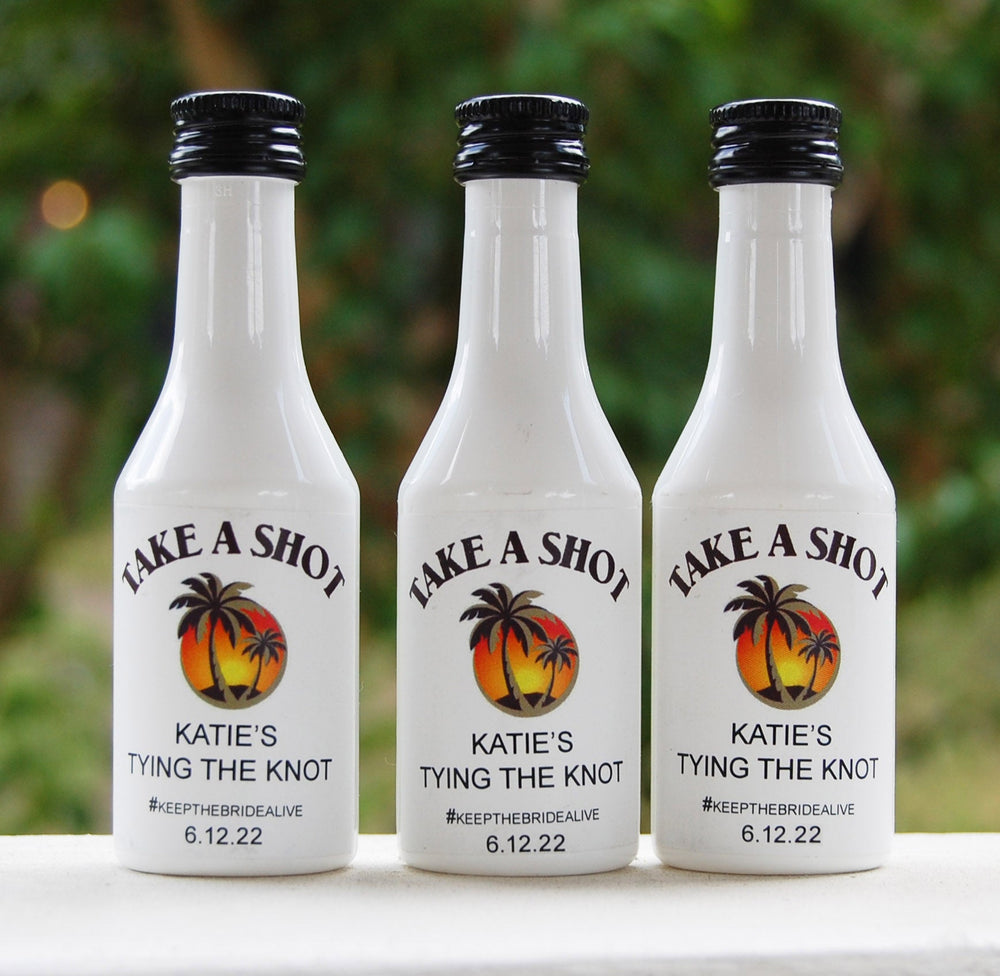 Bachelorette Party Favor Malibu Rum style custom labels
