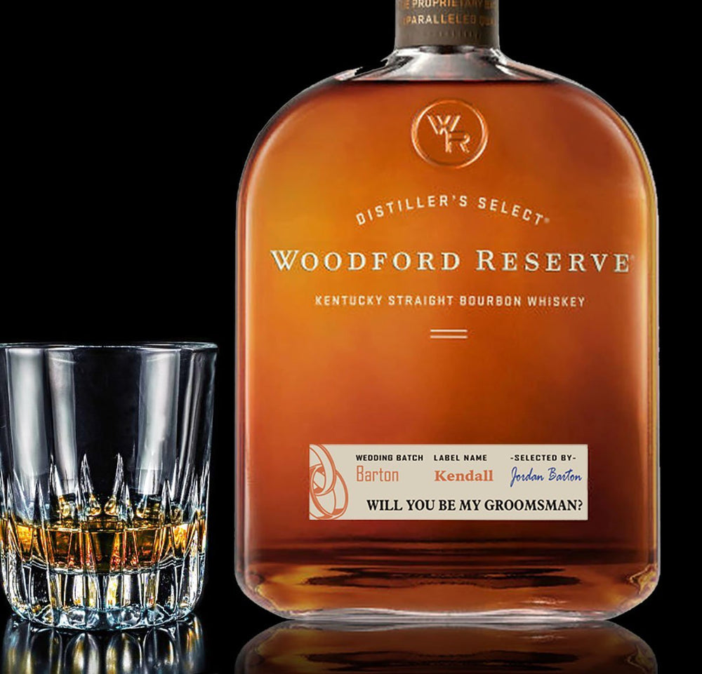 Groomsman gift personalized label for Woodford Reserve Bourbon