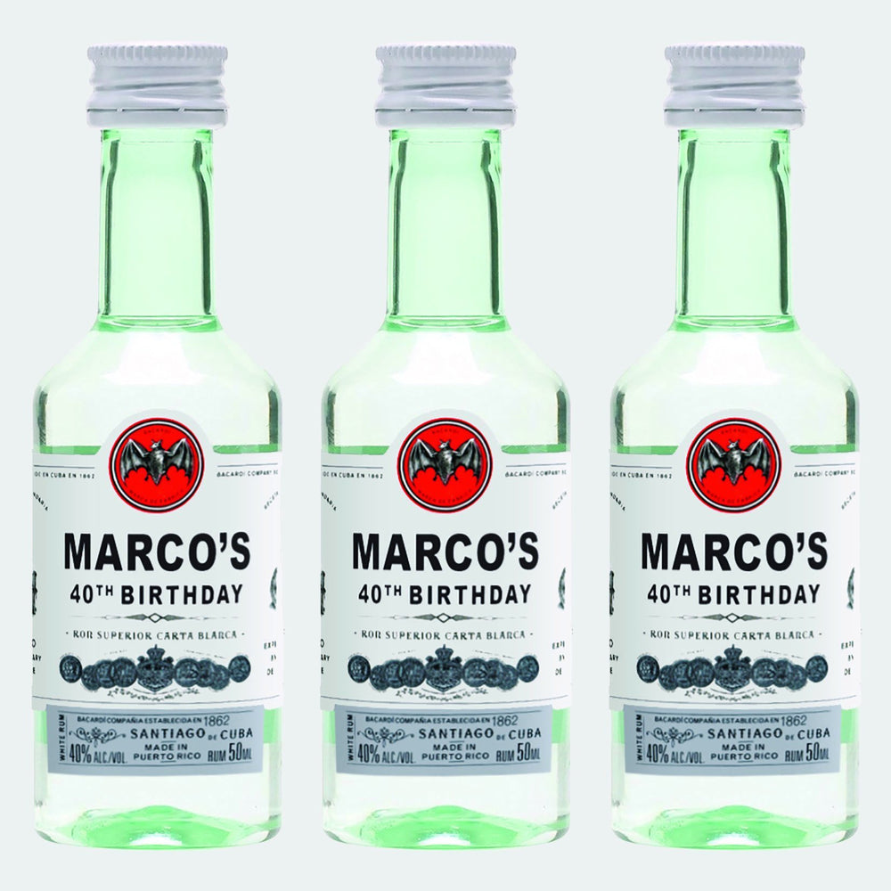 Personalized birthday Bacardi Rum shot labels