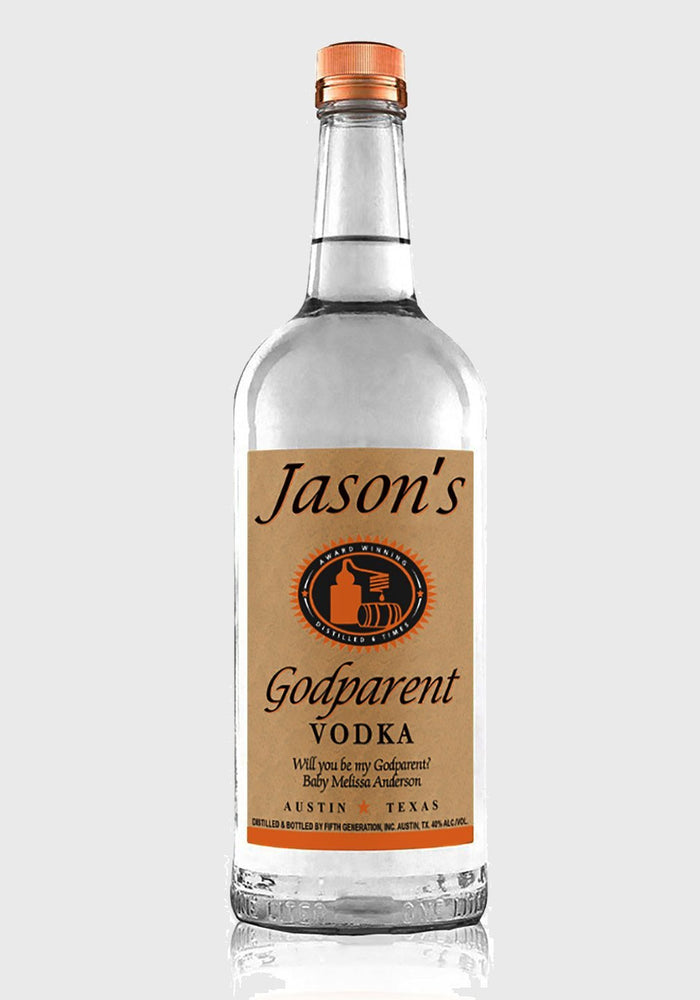 Tito's vodka Godparent gift label