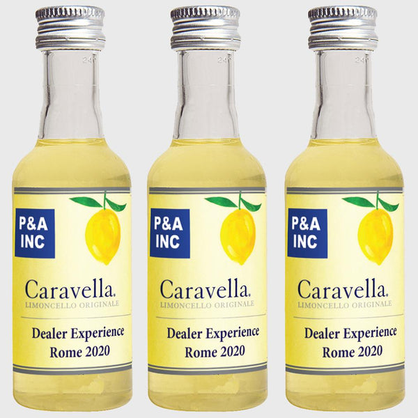 Corporate event stylized labels for Limoncello shot bottle - Labelyourlife